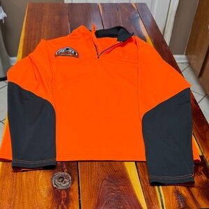 Under Armour Orange and Black Long Sleeve Top With Harley Davidson Patches T8